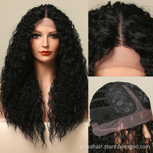 Water wave  lace front  Wig Heat Resist Fiber Soft Long water curly wave  Wig For Black Women Synthetic curly  Lace Front Wigs
